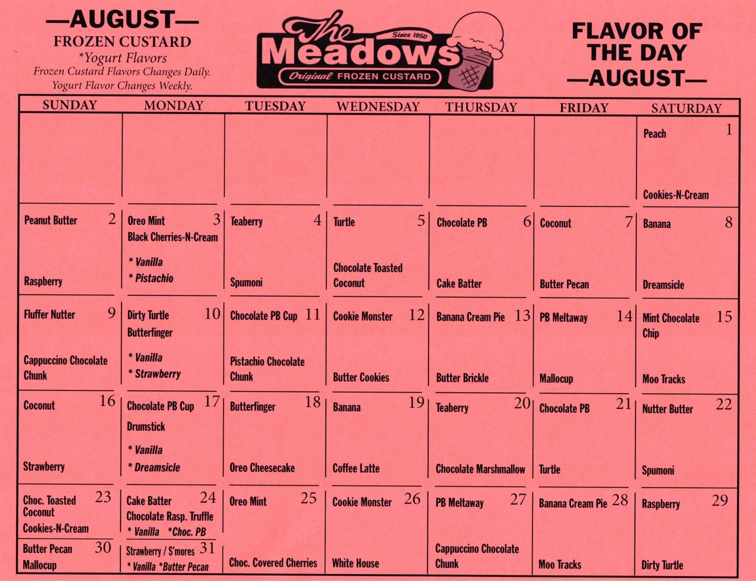 Bottom-left crop of the Hollidaysburg August 2026 calendar, where Aug. 23 and Aug. 30 share one printed grid cell