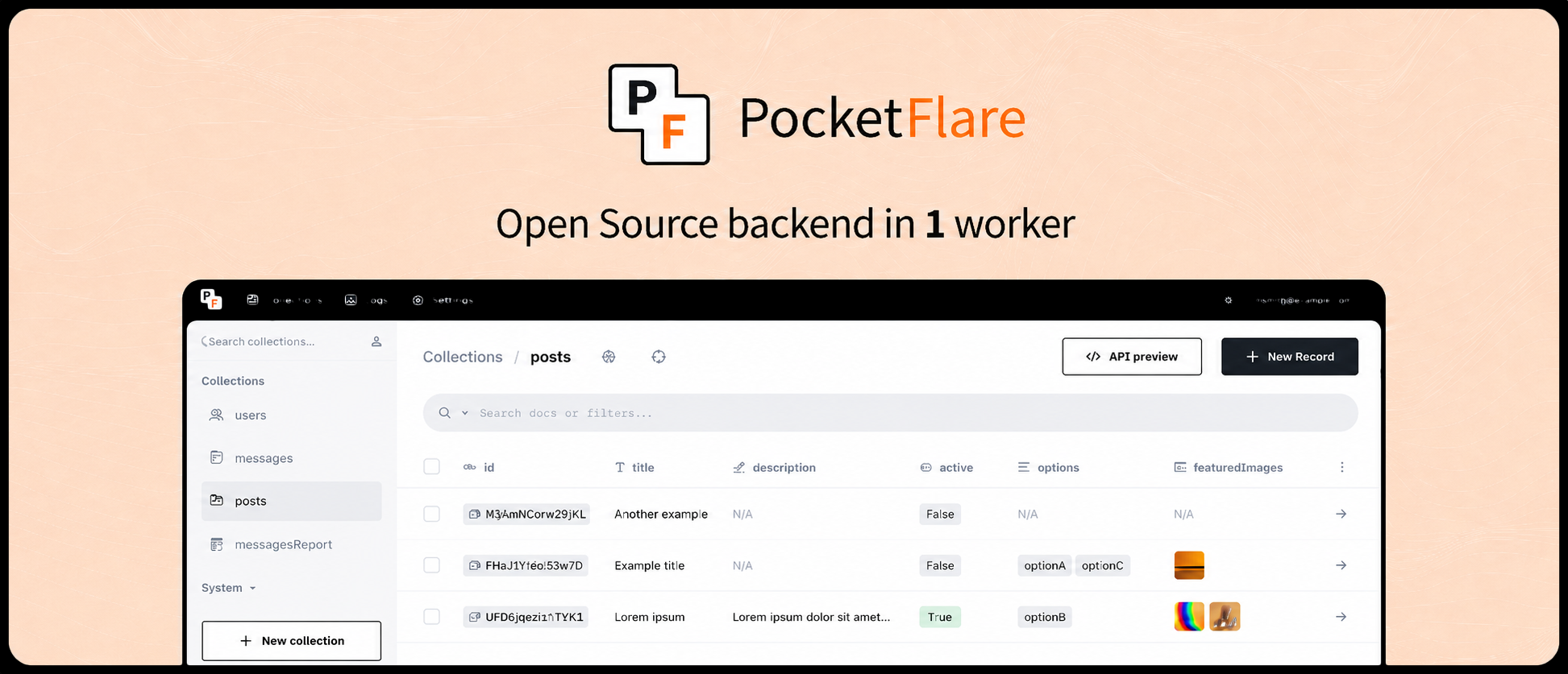 PocketFlare admin dashboard running PocketBase in one Cloudflare Worker